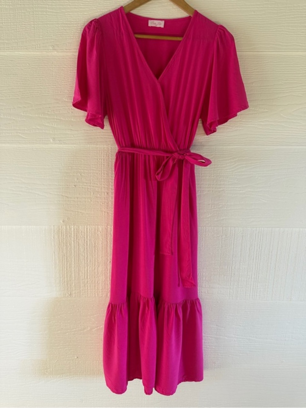 Pink Lily Hot Pink Wrap Midi Dress Size Small
